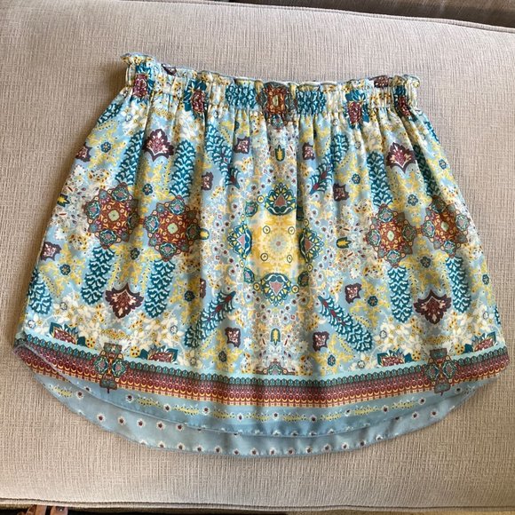 Blue, Yellow, Brown Paisley Print Mini Skirt - lined with stretch waist - Large - Picture 5 of 8
